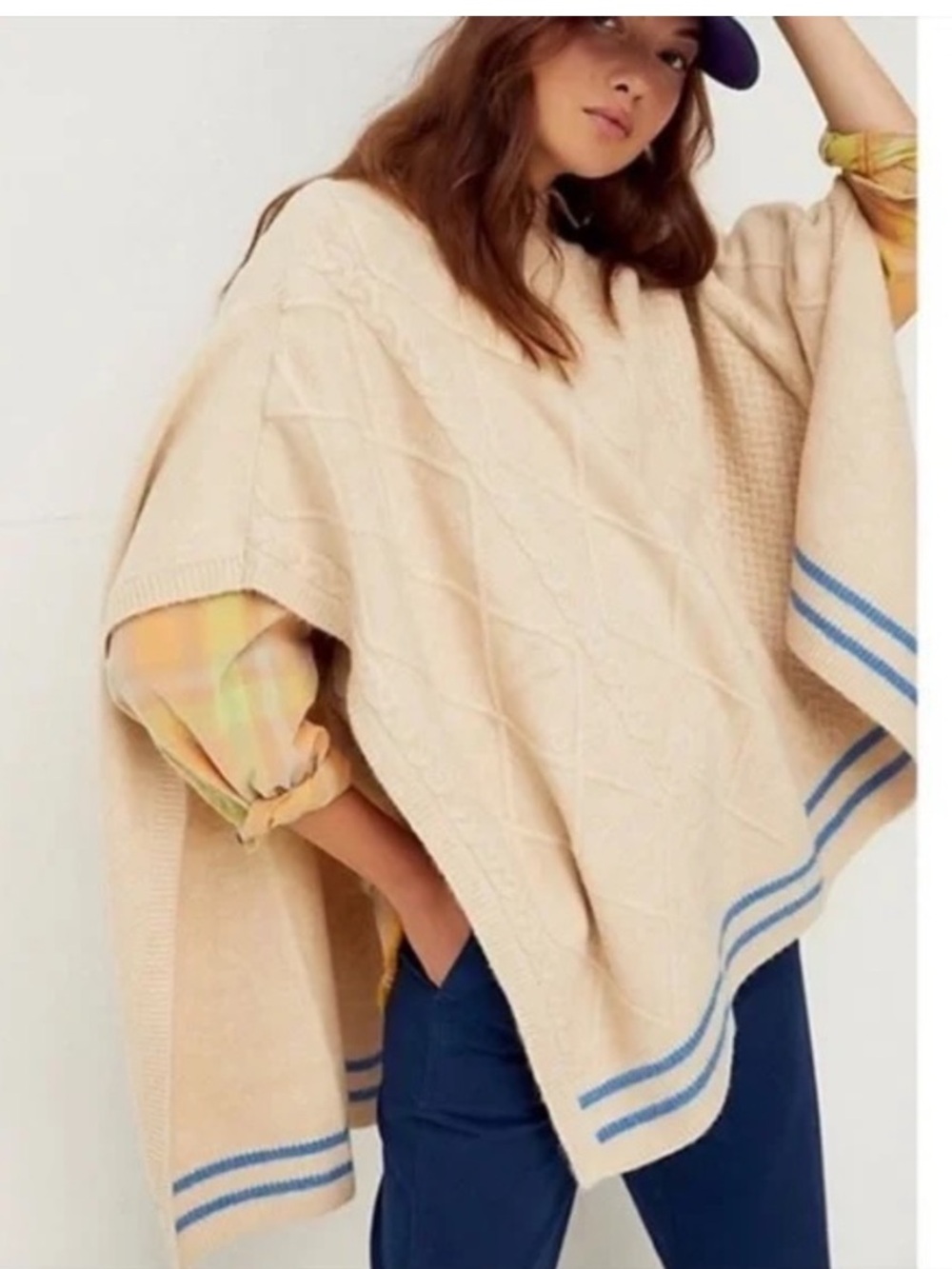 FREE PEOPLE HARBOUR
STRIPE CABLE KNIT
PONCHO-ONE SIZE